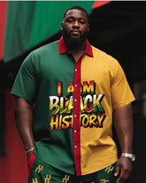 Men's Plus Size Yellow Green Stitching Shirt Chain Shorts Printed Shirt Suit